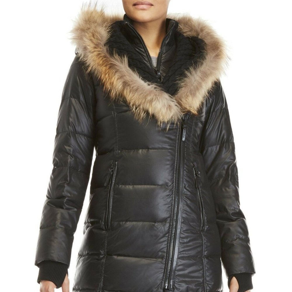NWT AUTHENTIC Rudsak Grace XXL Jacket Coat Parka XXL Real Fur Black Leather trim